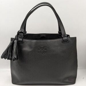 Tory Burch black leather tassel purse